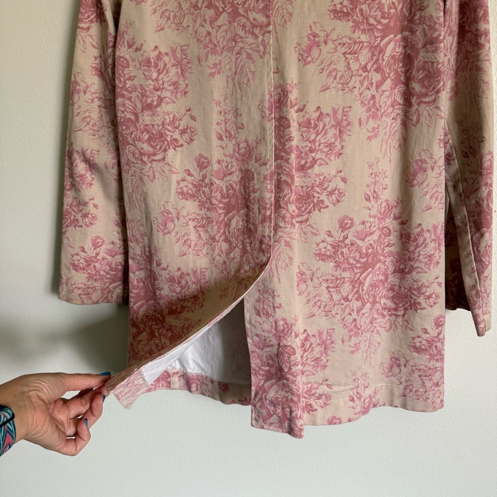 Windsor Blush Pink Vintage Inspired Floral Print Canvas Trench Coat Size Medium - Picture 6 of 9